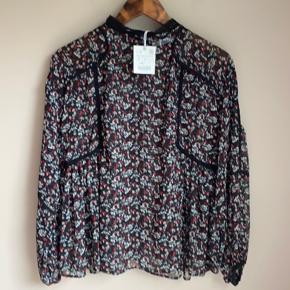 NWT Zara Sheer Floral Lace Peasant Babydoll Top S - Picture 3 of 7